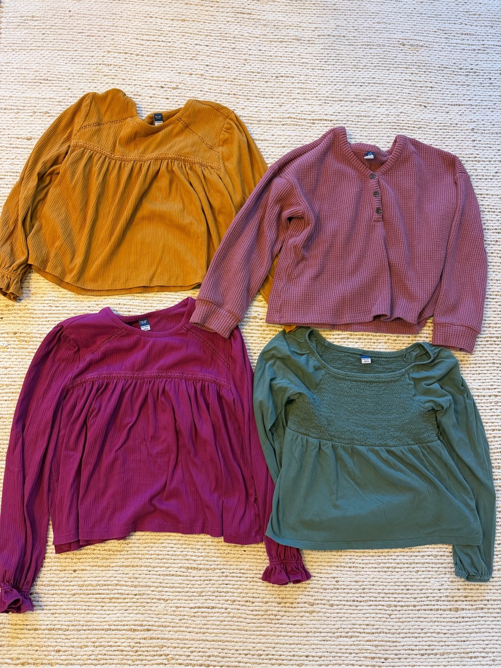 Old Navy Kids Long-Sleeve Tops in Mustard, Mauve, Magenta & Olive (Set of 4)